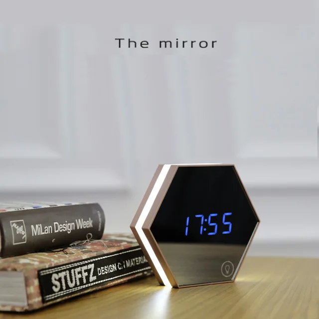 us $45.0 |creative multi function mirror clock stylish minimalist luminous  bedroom clock night light touch alarm clocks-in desk & table clocks from