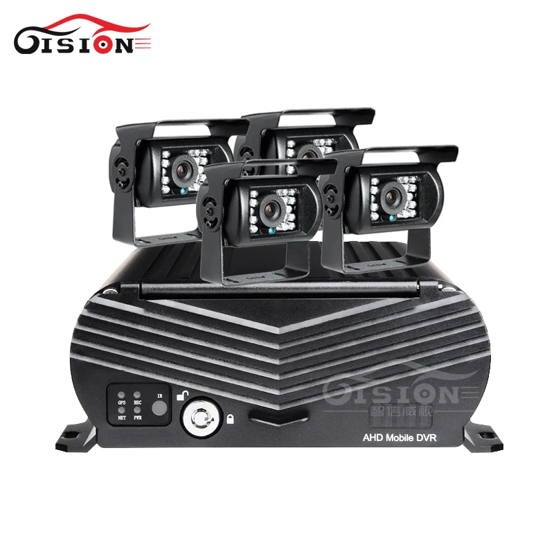  En línea 4CH H.264 Disco Duro HDD 4G GPS Wifi coche grabadora móvil Dvr Kit con 4 piezas coche al a
