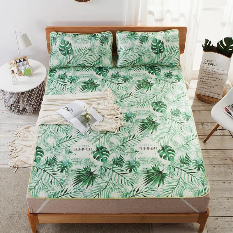 Ice silk print mat kit Non woven edging ice silk mat three piece suit