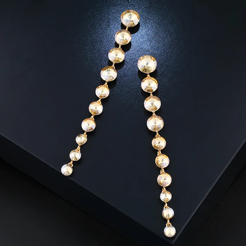 OCESRIO Серебряные длинные серьги для женщин Австрийские длинные с кристаллами вечерние серьги женские ювелирные изделия аксессуары ers-m57