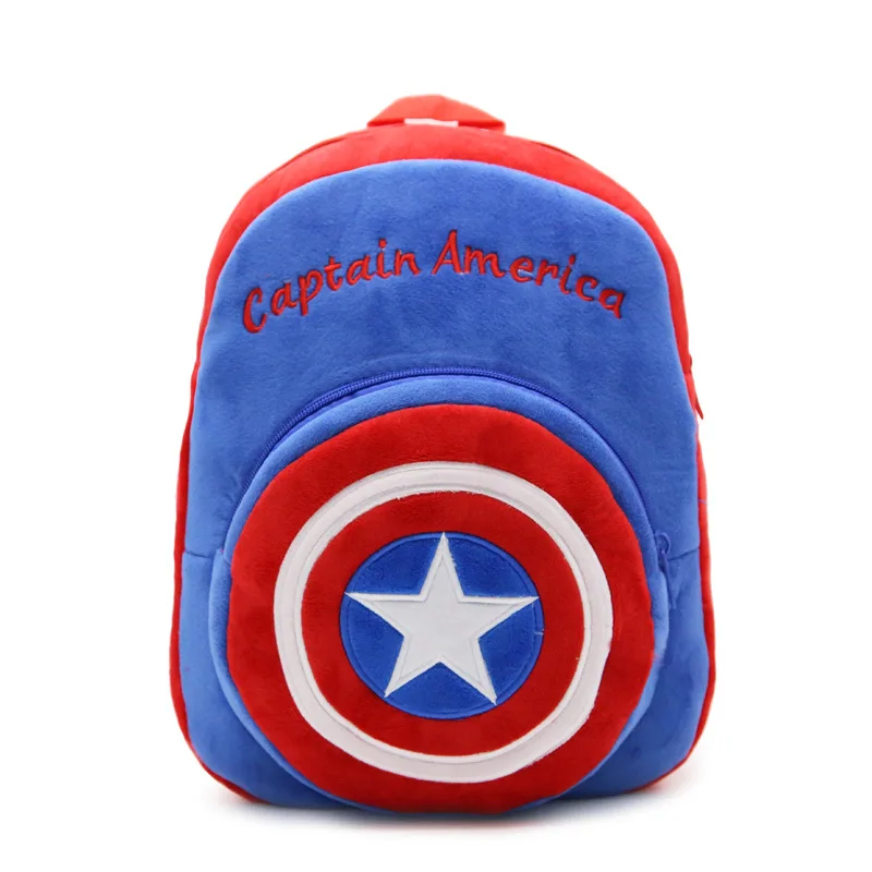 

26*32*9.5cm Children Plush Backpack 1-5 Years Old Kids Cartoon Toys Satchel Kindergarten Boys Blue Captain America School Bags