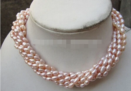 

Free shipping >>@ 1242 genuine beauty 8 strands south sea pink seed pearl twisted necklace 18