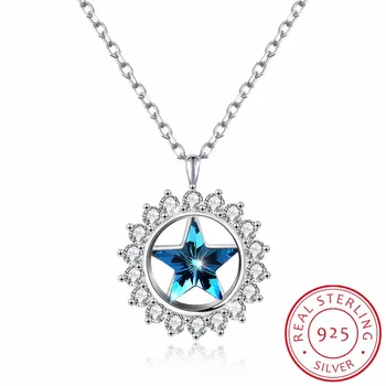

Lekani Crystals From Swarovski Blue Stars Necklaces Pendants Real 925 Silver Chain Collares For Women Chic Gifts Fine Jewelry