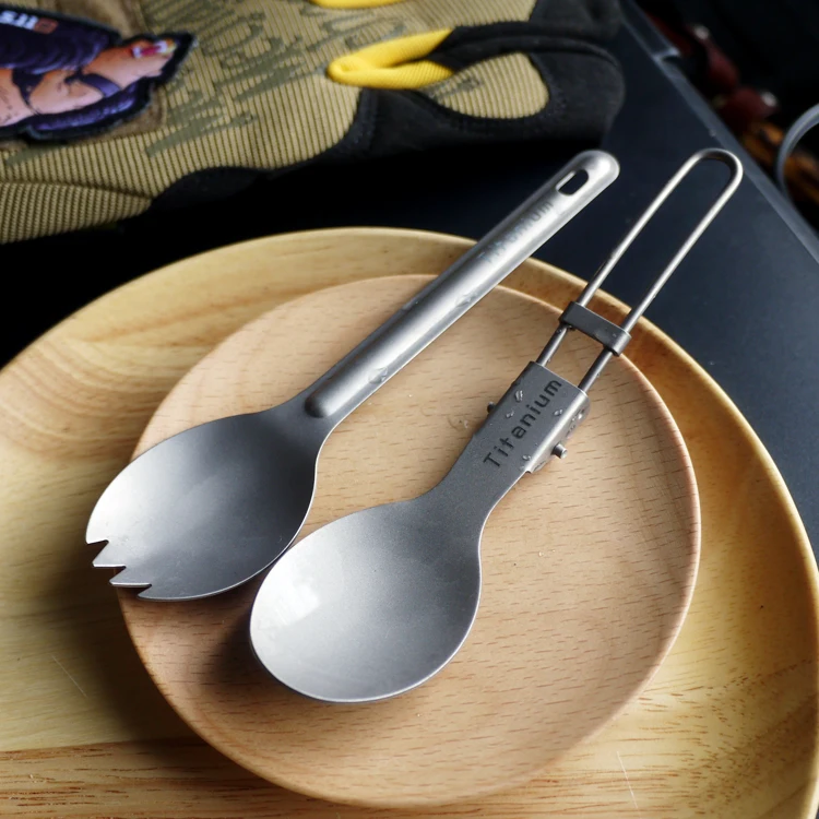 

EDC pure titanium fork spoon light health does not rust folding straight handle spoon ladle camping cutlery Outdoor Tableware