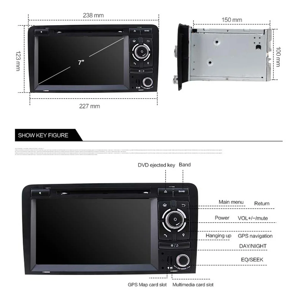 Flash Deal Eunavi 7" Quad Core Android 9.0 2 Din Car DVD Stereo GPS Navigation For Audi A3 S3 RS3 OBD2 1080P Bluetooth RDS Radio DAB wifi 3