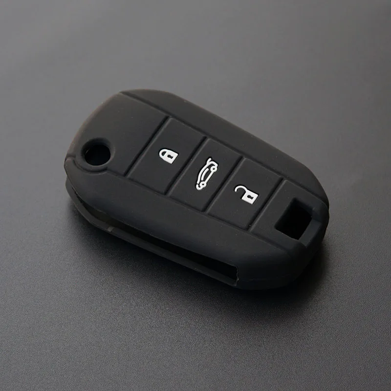 Силиконовый для ключа автомобиля fob чехол набор оболочки защиты для peugeot 3008 308 RCZ 508 408 2008 407 307 4008 Складной Дистанционный ремонт - Название цвета: Черный
