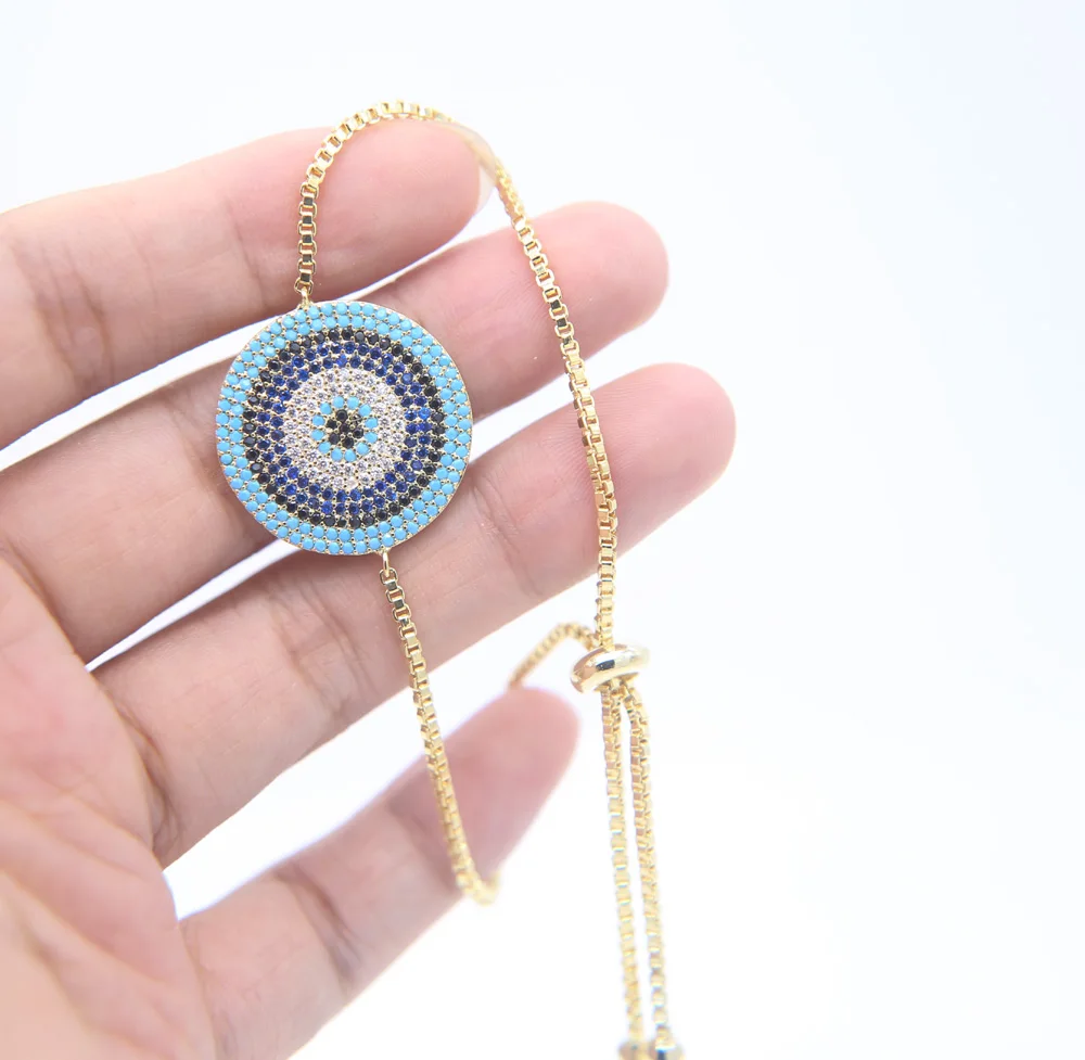 

Luxury Bridal bracelet Jewelry gold Color Round Shape Big eye Bracelets Bangles with turquoises paved adjust bracelet for girl