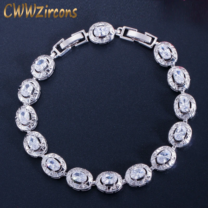 

CWWZircons 2019 Newest Design Round Cut Silver Color Cubic Zirconia Crystal Fashion Ladies Bracelet for Women Gift CB027