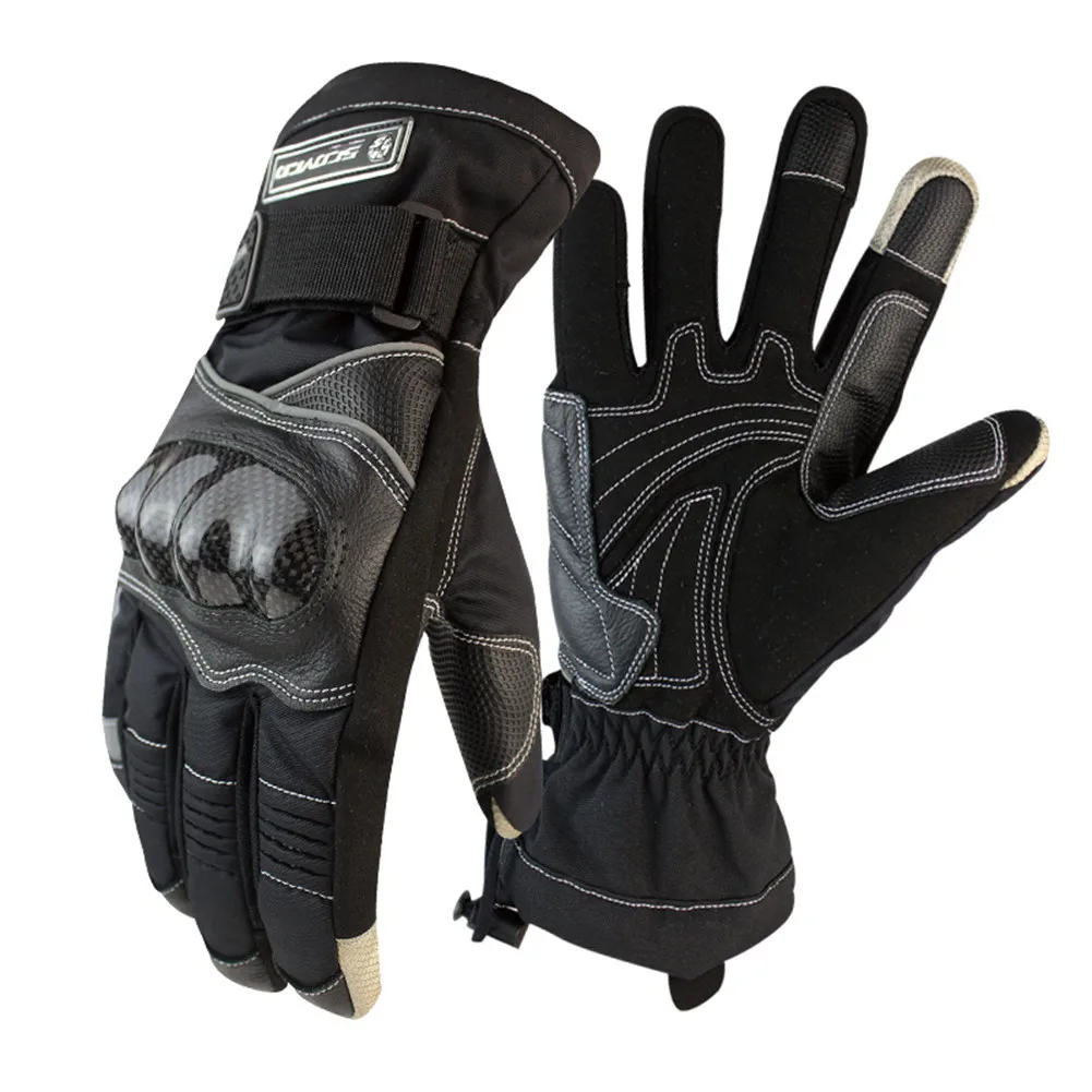 SCOYCO зимние защитные мотоциклетные перчатки для езды на мотоцикле, перчатки для мотокросса, мужские мотоциклетные байкерские перчатки Dh, сенсорные перчатки для телефона - Цвет: Черный