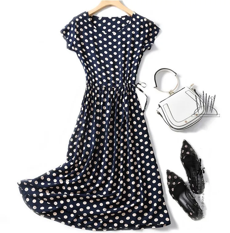 

XL-4XL --cool breathable polka dots vertical stripe rayon dress