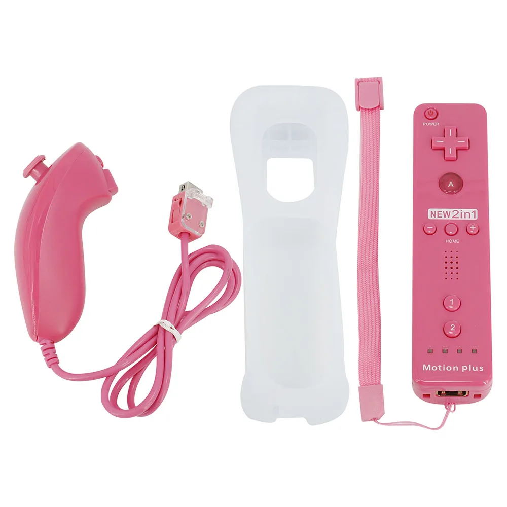 8 комплектов 2в1 удаленный геймпад Встроенный Motion Plus Nunchuk для wii геймпады с дистанционным защитным силиконовым чехлом и бесплатным ремешком