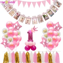 Heronsbill 12 месяцы фоторамка баннер с блестками для празднования первого дня рождения украшения 1st для маленьких мальчиков и девочек мой 1 год гирлянда свадеб