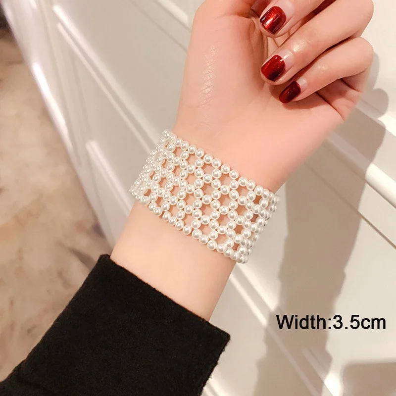 M MISM/Новинка года; корейский женский браслет с жемчугом; модные плетеные украшения для девочек; широкие браслеты для девочек в стиле бохо