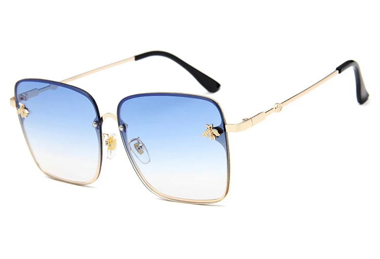 TOYEARN, Ретро стиль, женские солнцезащитные очки без оправы, квадратные, для женщин,, новая мода, маленькие пчелиные очки, градиентные солнцезащитные очки для женщин - Цвет линз: Gold Clear Blue