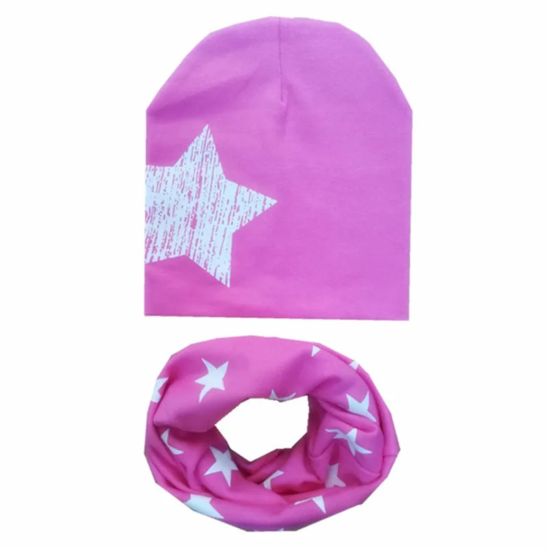 Хлопковые детские наборы шарф шапка детская шапка комплект весна дети кольцо воротник мальчик теплые шапочки Осень Wnter звезда печати шапка для маленьких девочек