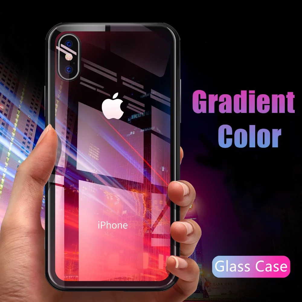 Cool Aurora Gradient Color Glass Phone Case For iPhone 7 8 6 6S Plus Luxury Hard Transparent Cover X XS MAX XR 7Plus |