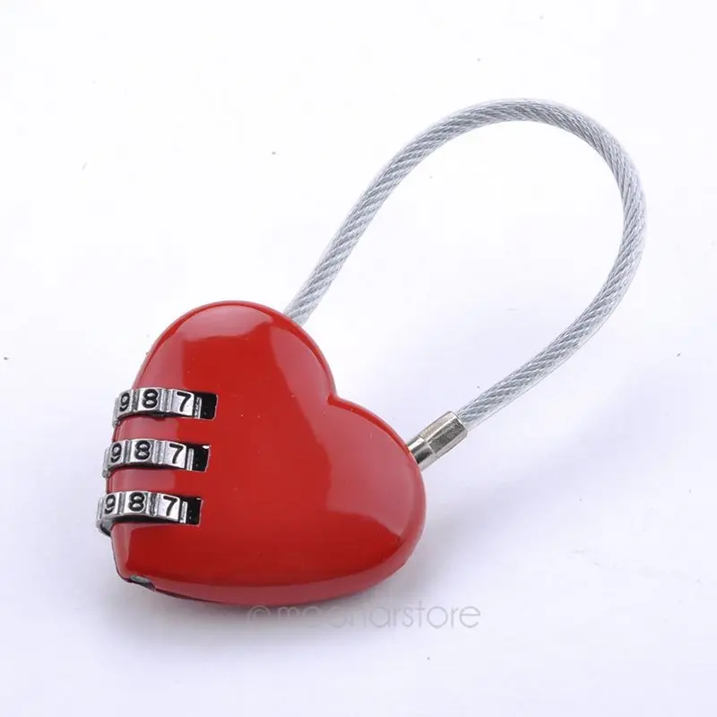 

Newest Heart Shaped portable Cute Resetable Combination Padlock Locking Tools 3 Digits Security Small Suitcase Padlock Red Color