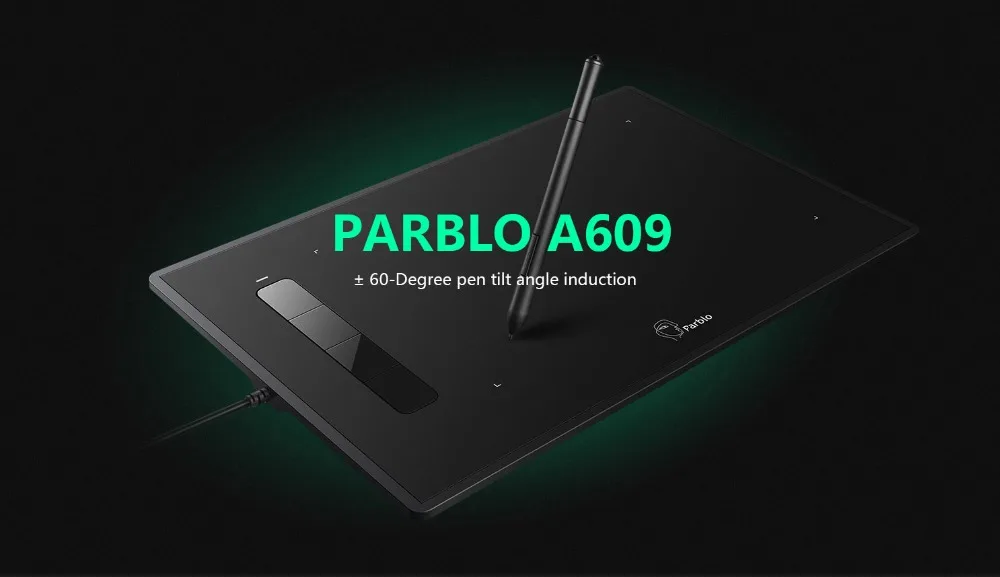 Профессиональный графический планшет Parblo ostrov A609 с ручкой без батареи+ перчатка с двумя пальцами+ комплект сменных наконечников+ защитная пленка