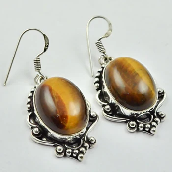 

Tiger Eye Earrings Silver Overlay over Copper, Total Length 40mm , E2861