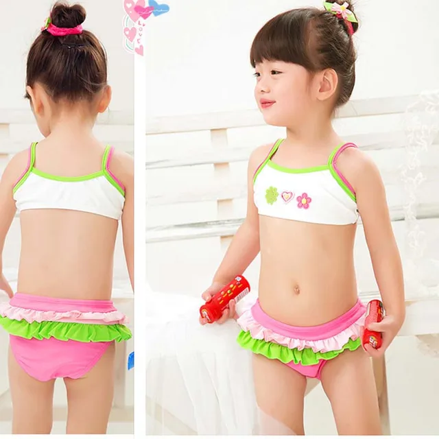 retail cute children's swimsuit girls flower bikini set ...
