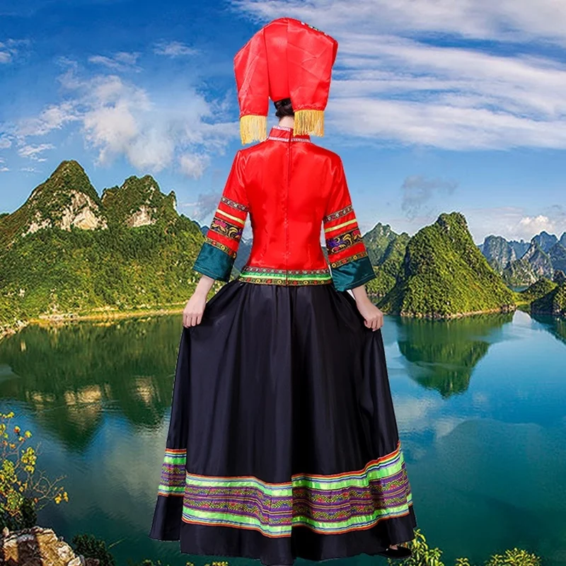 Hmong Одежда Дизайн Женские китайские традиционные народные танцевальные костюмы