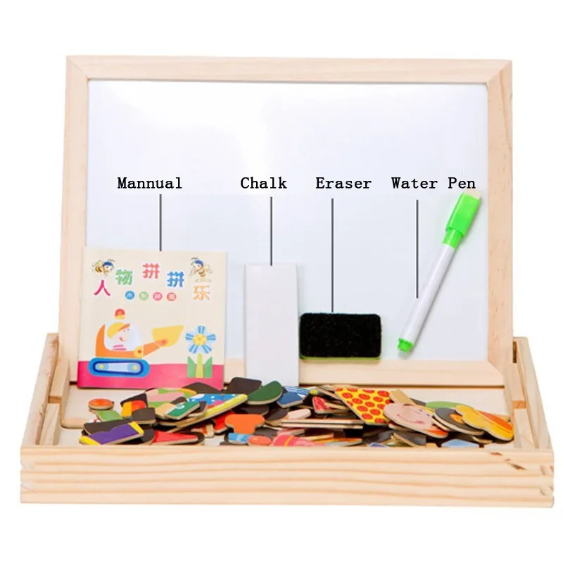 Multifunctional Educational Farm Jungle Animal Wooden Magnetic Puzzle Toys for Children Kids Jigsaw Baby's Drawing Easel Board (21)