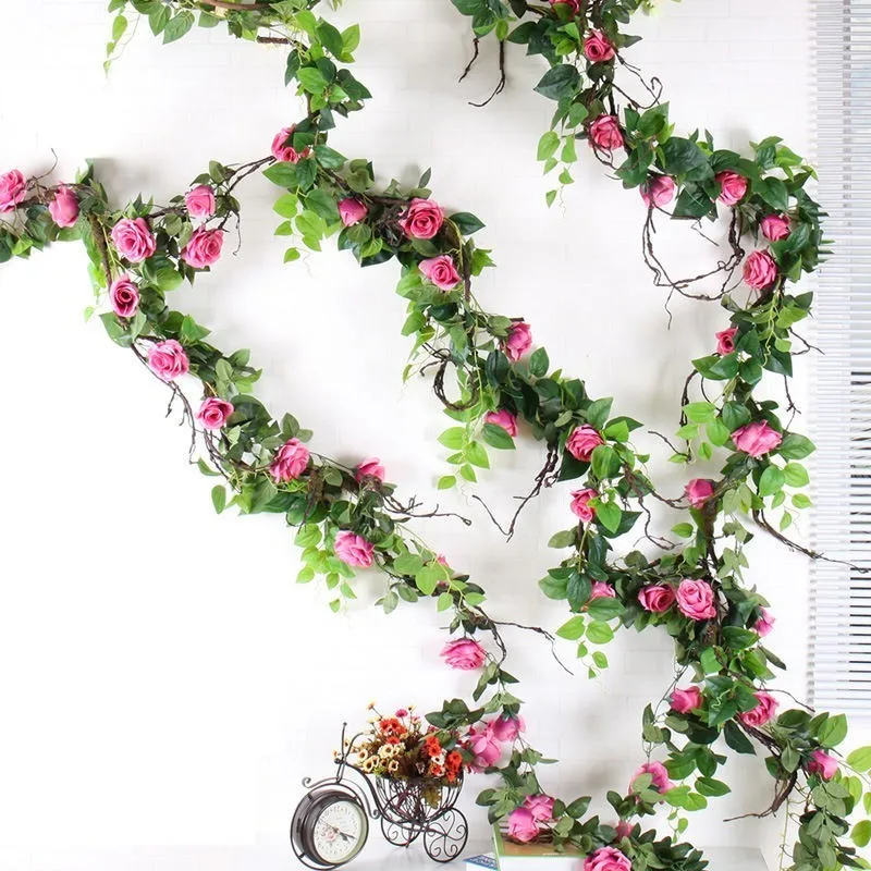 10 головок розы лоза искусственные розы поддельные растения лоза листья растений искусственная лоза гирлянда Цветы Свадебные украшения стены