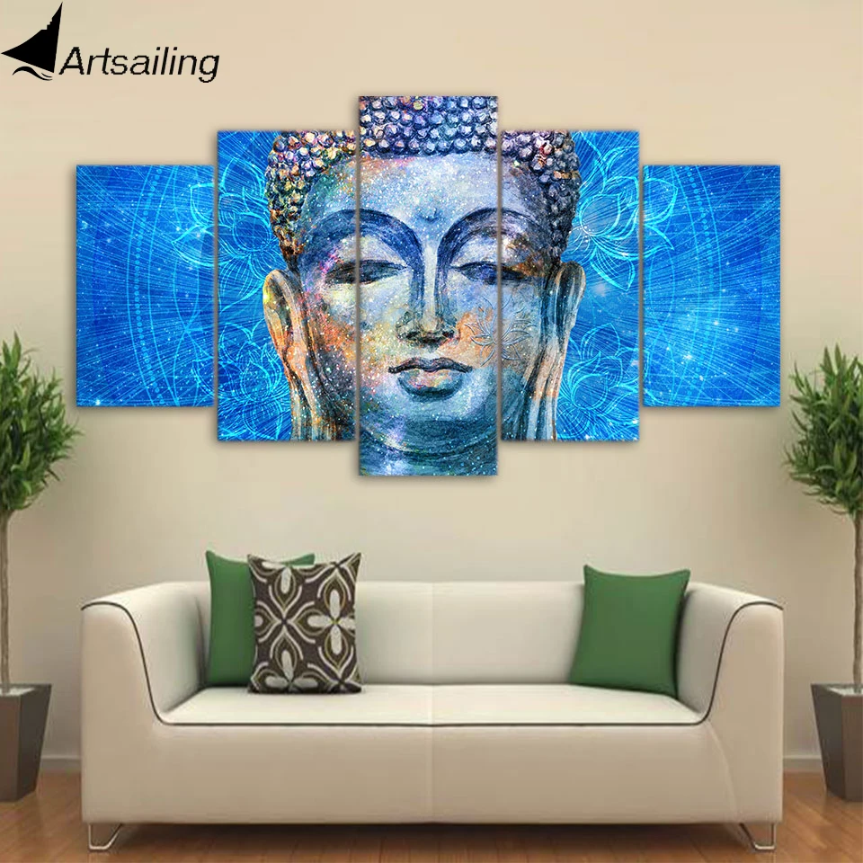 Buy Buddha painting HD Print 5 piece Canvas art