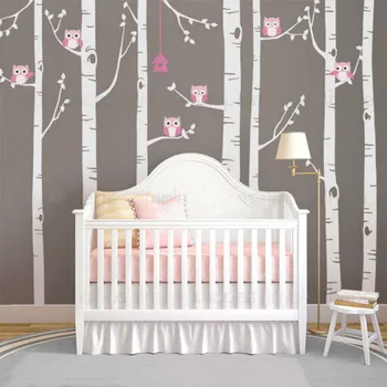 

Big Birch Tree Vinyl Wall Decals Cute Owls Nature Wall Sticker Nursery Woodland Forest Art Stickers for Kids Room Home Decor