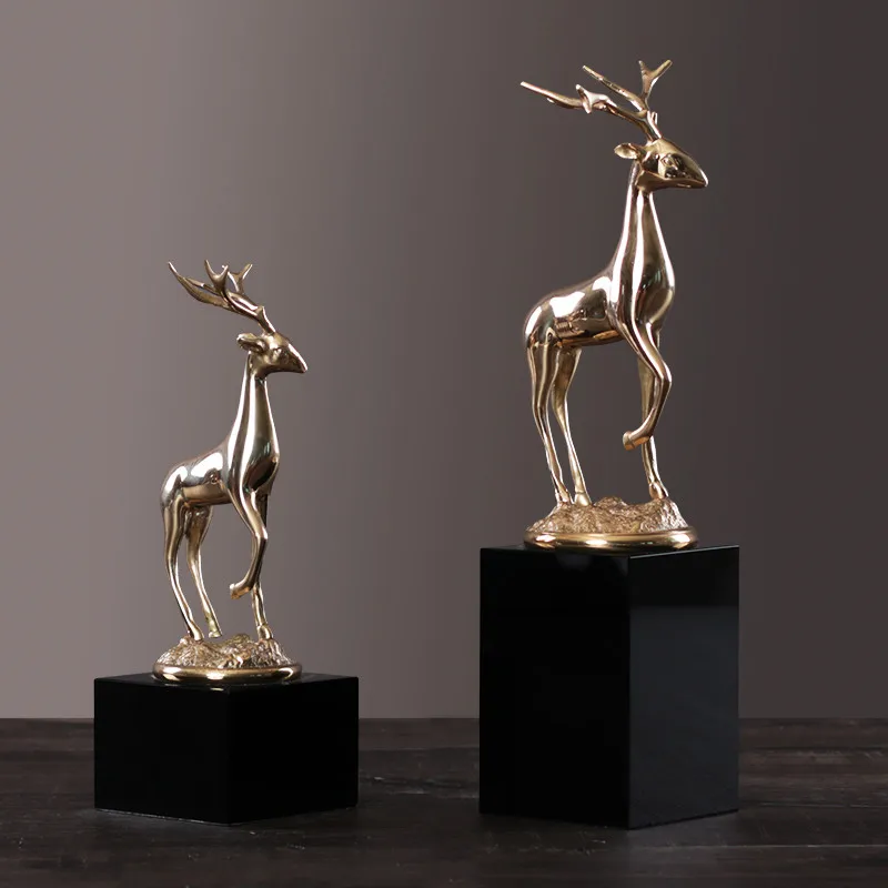 Creative Home Golden Copper Deer Decor Abstract Metal Milu Deer Decor Elk Figurine Decorative Metal Statue Best Xmas Gift