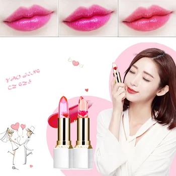 

Clear Natural Red Lip Stick Color Change Long-lasting Temperature Moisturizing Cream Jelly Flower Makeup Lipsticks TSLM1