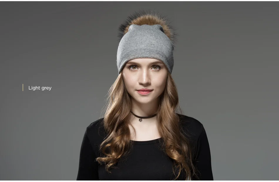 Mosnow Hat Female  Women Raccoon Wool Fox Fur Pom Poms Warm Knitted Casual High Quality Vogue Winter Hats Caps Skullies Beanies1 (15)