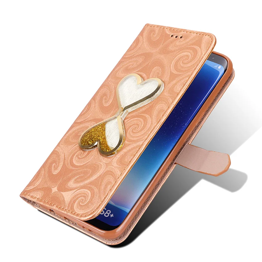 Hourglass Love Heart Quicksand Leather Wallet Case For Samsung Galaxy S8 S9 Plus S5 Mini S7 Edge Magnetic Flip 2 Card Slots Bag (10)