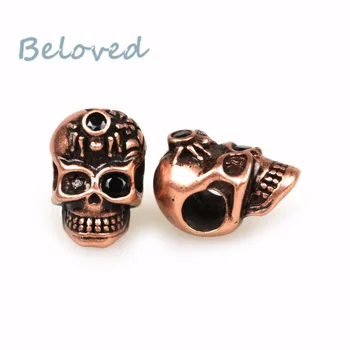 

Punk Micro Paved Zirconia Head Skull Metal Charms Beads, Vintage Cubic CZ Men's Paracord Bracelet Making Spacer Beads BG18211
