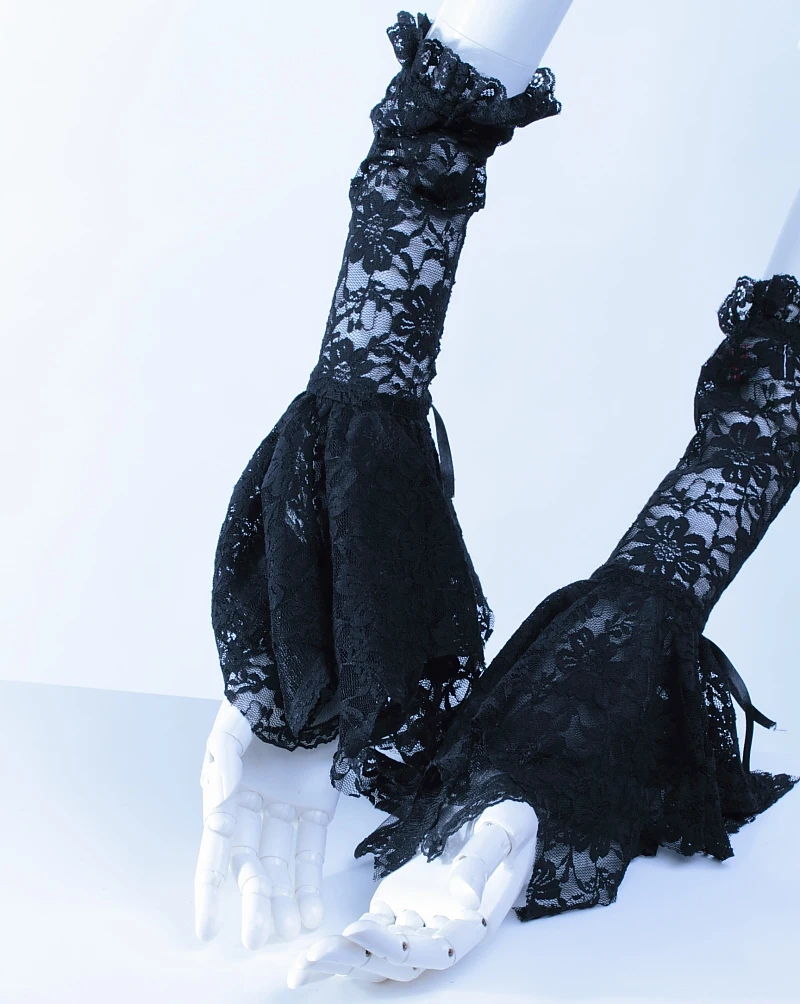 Мода 2017 г. готический панк классический Для женщин элегантные длинные Кружево Прихватки для мангала стимпанк Черный и белый выдалбливают