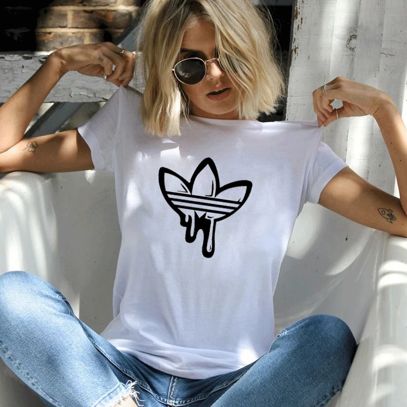 

FIXSYS Summer Women's Printing T Shirt Casual Round Neck Tops Tee Black White Short Sleeve T Shirt Woman Tee Shirts Lady T-shirt