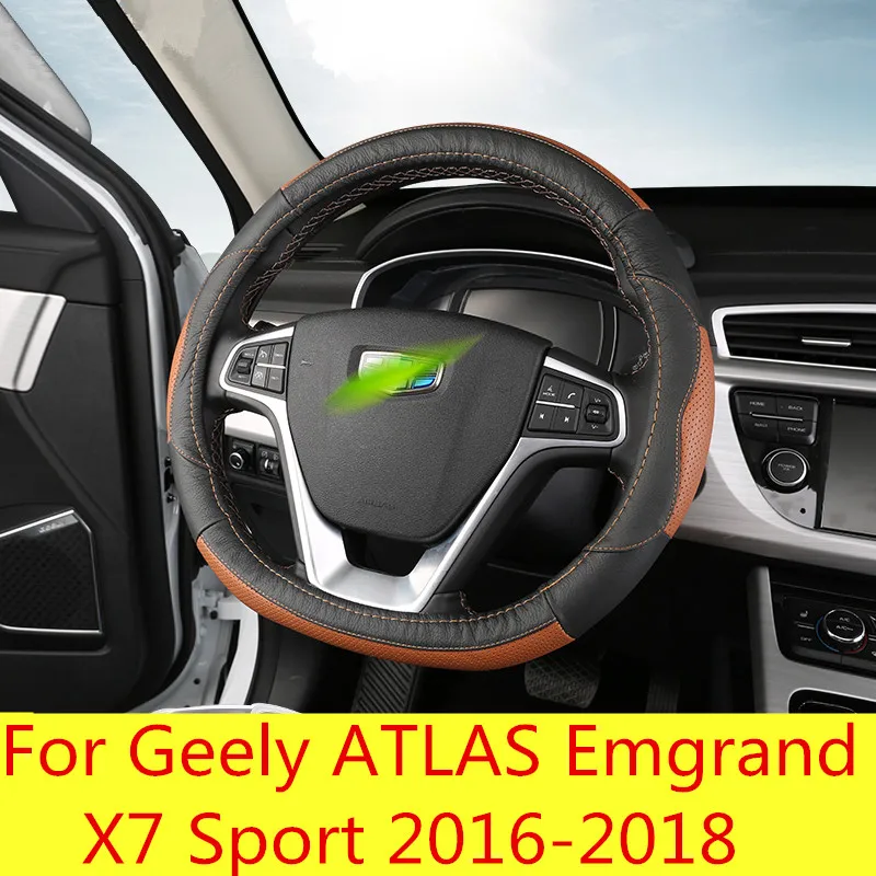 

four seasons universal steering wheel cover interior Hand-stitched leather handlebar For Geely ATLAS Emgrand X7 Sport 2016-2018