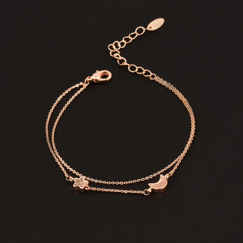 jade bangles SINLEERY korean fashion Charm Star Moon Cross Heart 2 Layers Bracelets For Women Rose Gold Color Bracelets on hand ZD1 SSP gold bangles for women