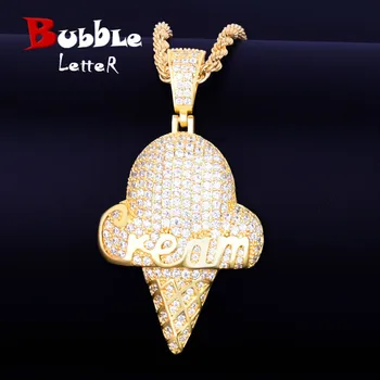 

Gold Color Ice cream shape Necklace & Pendant 4mm Tennis Chain Cubic Zirconia Men's Hip hop Street Rock Jewelry 2x1.1 Inch