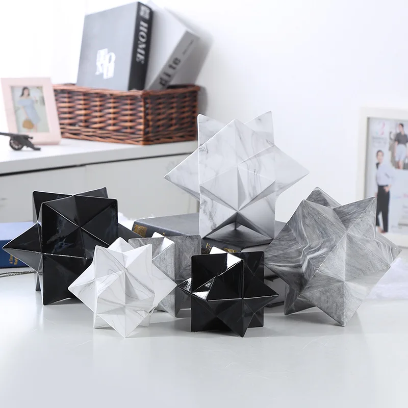 

Creative Geometric 3D Star Ceramic Home Decoration Marble Color Figurines Nordic Modern Bar Hotel Decor Gold White Black Color