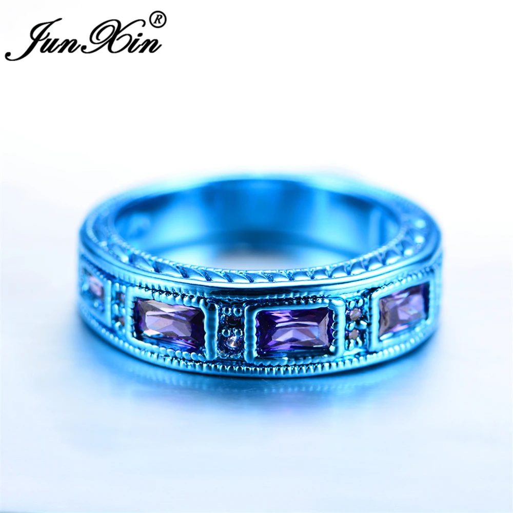 

JUNXIN Female Purple Ring High Quality Fashion Blue Gold Filled Jewelry Vintage Wedding Rings For Women Unique Geometric Ring