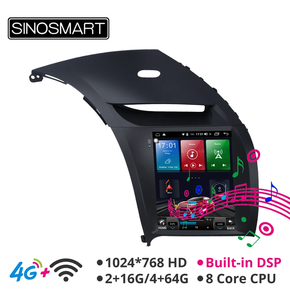 Sinosmart Android 8,1 Tesla стиль вертикальный HD экран автомобильный gps Мультимедиа Радио навигационный плеер для Kia K3 Cerato Forte 2013-15