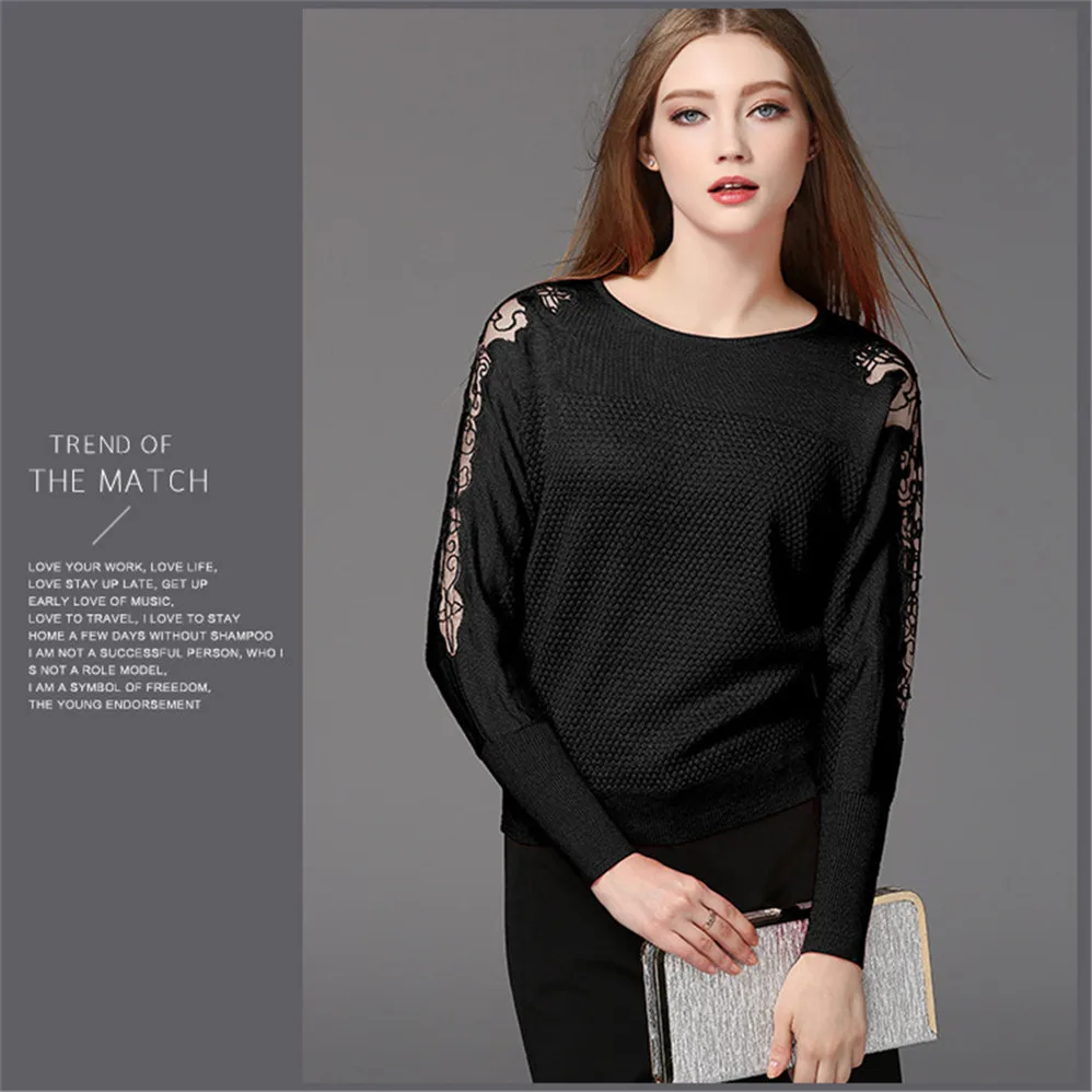 Autumn Lace sleeve Sweater T shirt for women 2017 knitted pullover sweater T shirt Women winter warm knitting sweater shirt (9)