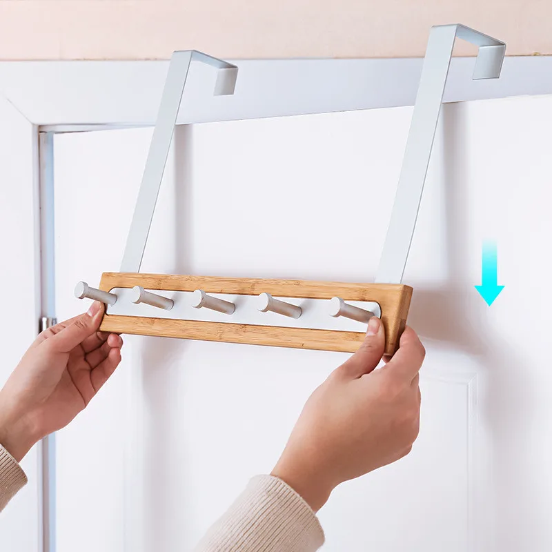 

Yooap Durable Bamboo Door Hook Hangner Rack Clothes for Towel Pants Coat 25*41 cm Home Storage Organizer Kitchen 5 Hooks Bearing