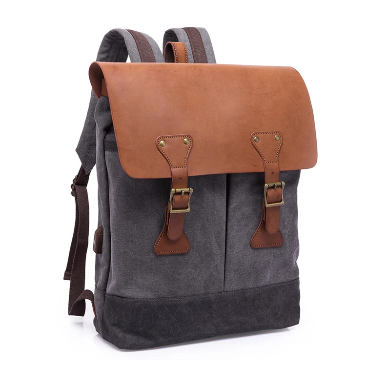 

Man 15.6 inches canvas Backpack Multi-function travel Restoring ancient ways With USB interface
