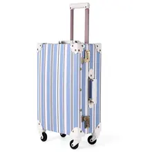Женский винтажный полосатый Дорожный чемодан из искусственной кожи для девочек, Дорожный чемодан, универсальный Чемодан-тележка на колесах, пансион