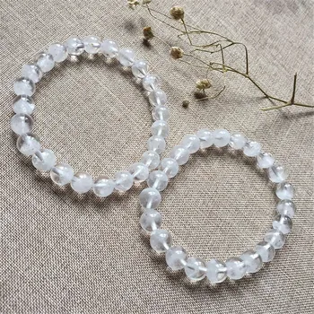 

New Arrival 8mm Natural White Phantom Quartz Crystal Round Bead Natural Phantom Quartz Bracelet Drop Shipping