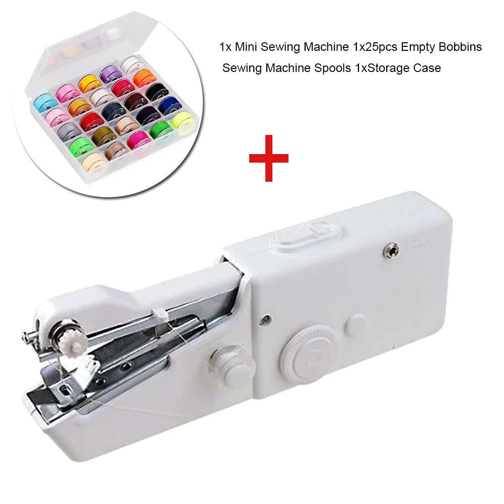 

1 Set Mini Handheld Sewing Machine With 25Pcs/Set Empty Bobbins Sewing Machine Spools Clear Plastic Case Storage