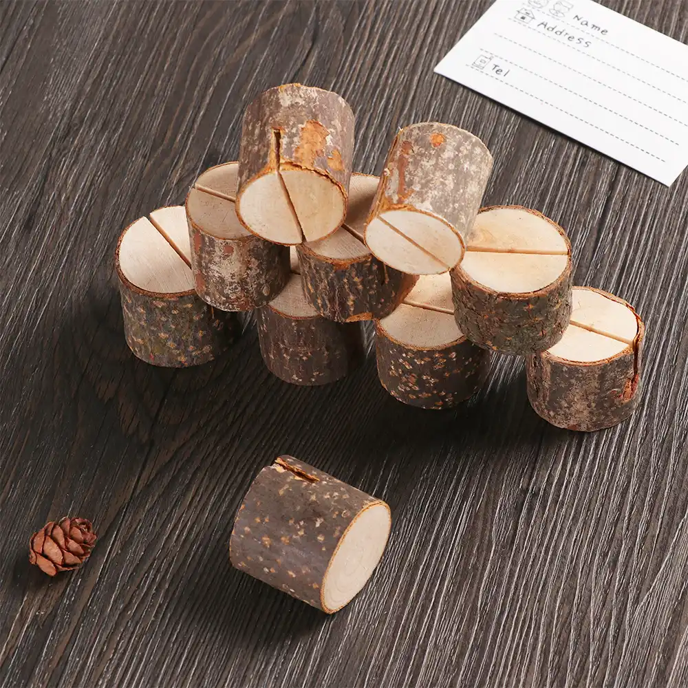 2pcs Wooden Stump Design Business Cards Holder Wedding Party Name