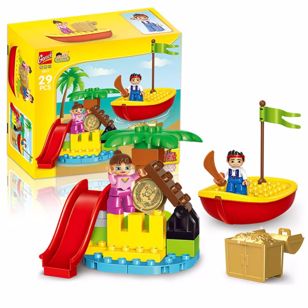 

29pcs Duploed Big Size Diy The Jake And The Never Land Pirates Treasure Island Building Blocks Compatible With Legoingly Toys